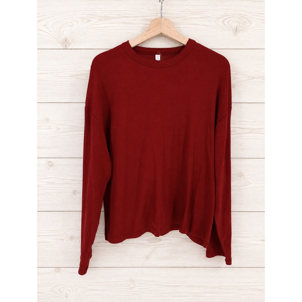 Cotton On Body Long Sleeve Cropped Top Women Large Red Pointelle Lace Trim